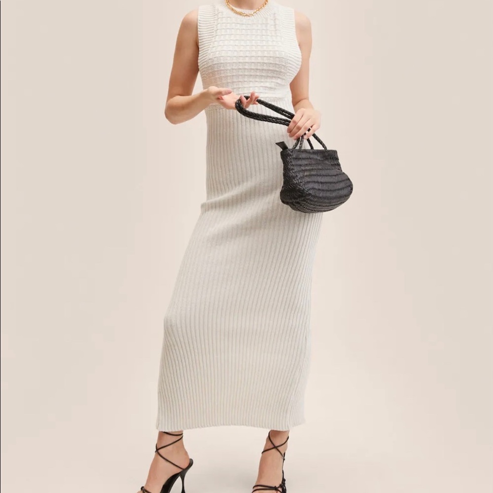 NWT Mango side slit cotton knit dress in cream